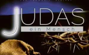 Flyer mit Aufdruck Judas, ein Mensch, mit Abbildung einer Dornenkrone