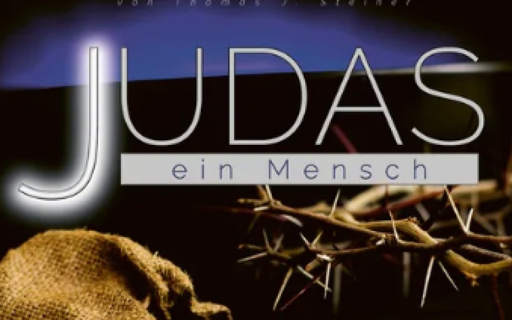 Flyer mit Aufdruck Judas, ein Mensch, mit Abbildung
                                                einer Dornenkrone